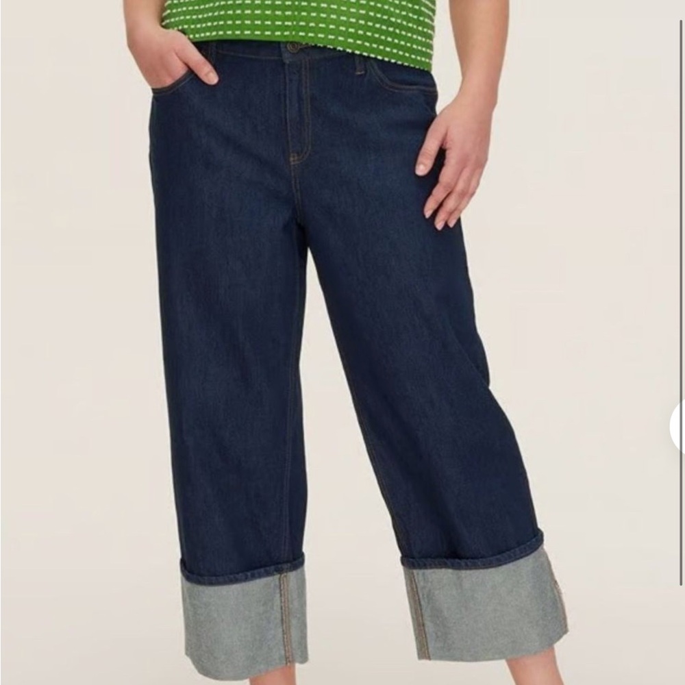Kate Spade Large Hem Wide Leg Dark Wash Cropped Jeans Size 6 New